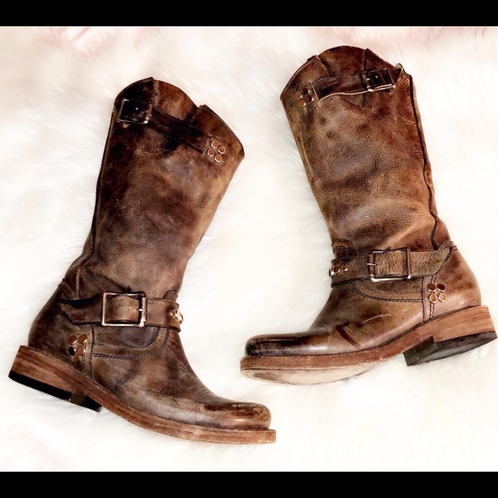 Freebird by Steven Brown Distressed Leather Mid-Calf Heeled Boots